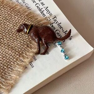 Pooping Dog Brooch with Blue Accents